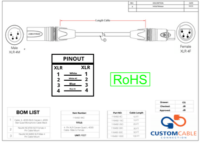 4-Pin XLR Canare Quad L-4E6S Cable - Male to Female