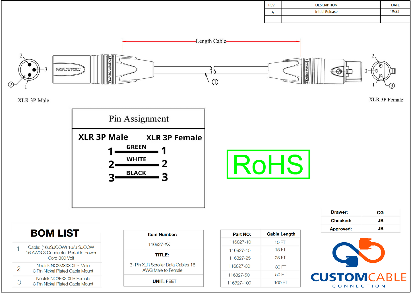 3-Pin XLR 16 AWG Audio/ Data Mic Cables