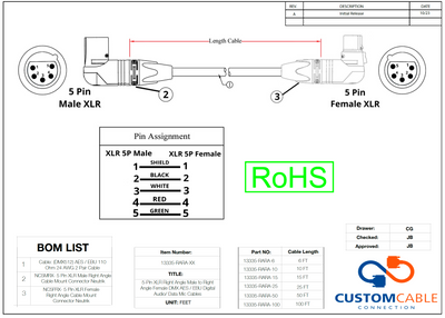 5-Pin XLR Right Angle to Right Angle DMX AES/EBU Digital Audio/Data Mic Cables