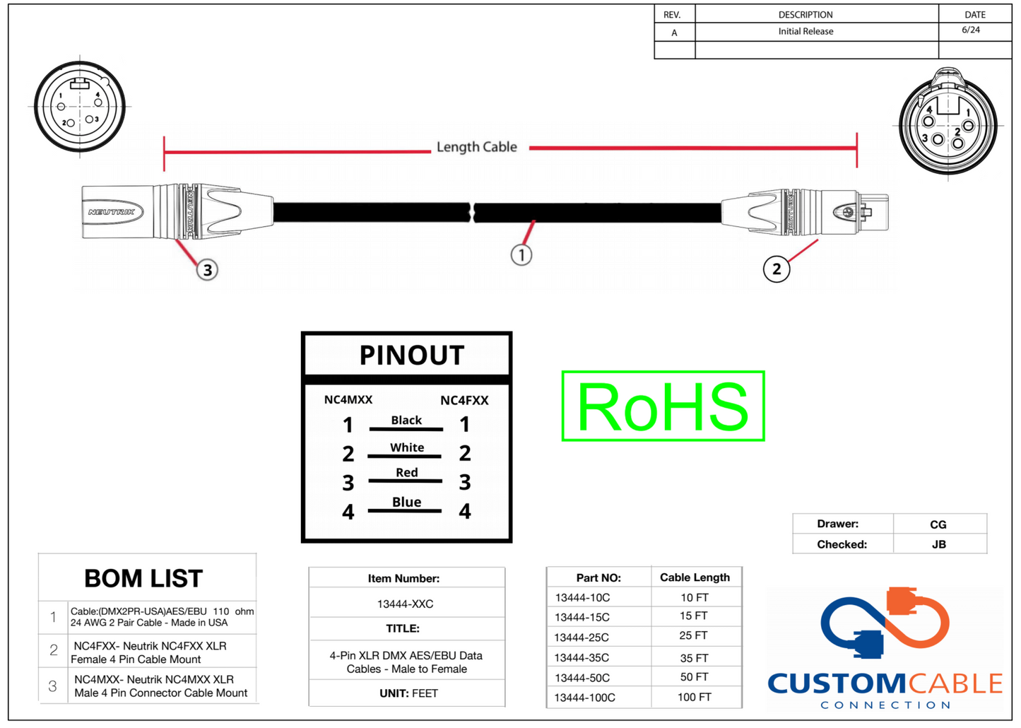 4-Pin XLR DMX AES/EBU Data Cables - Male to Female