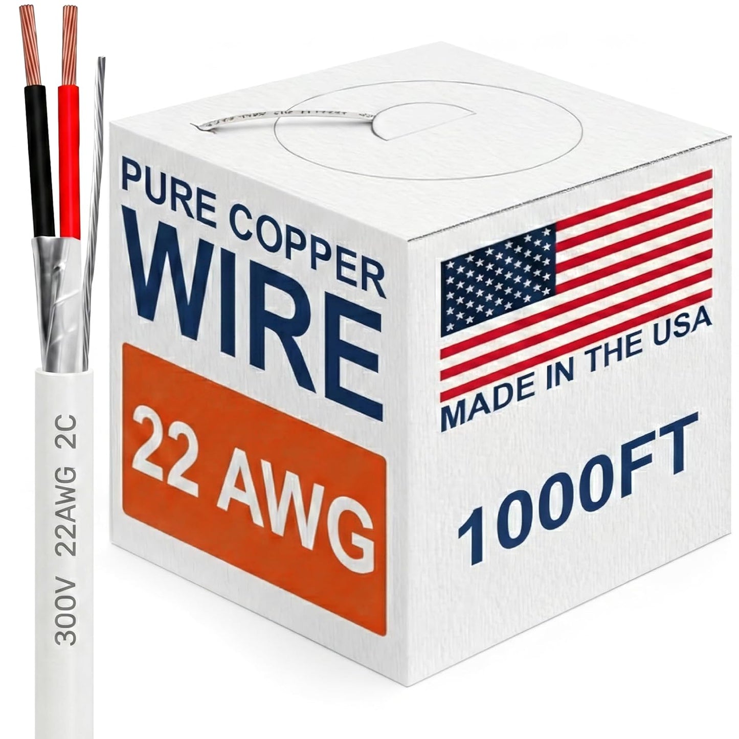 22 AWG 2 Conductor Stranded Shielded Plenum Cable (500ft, 1000ft)