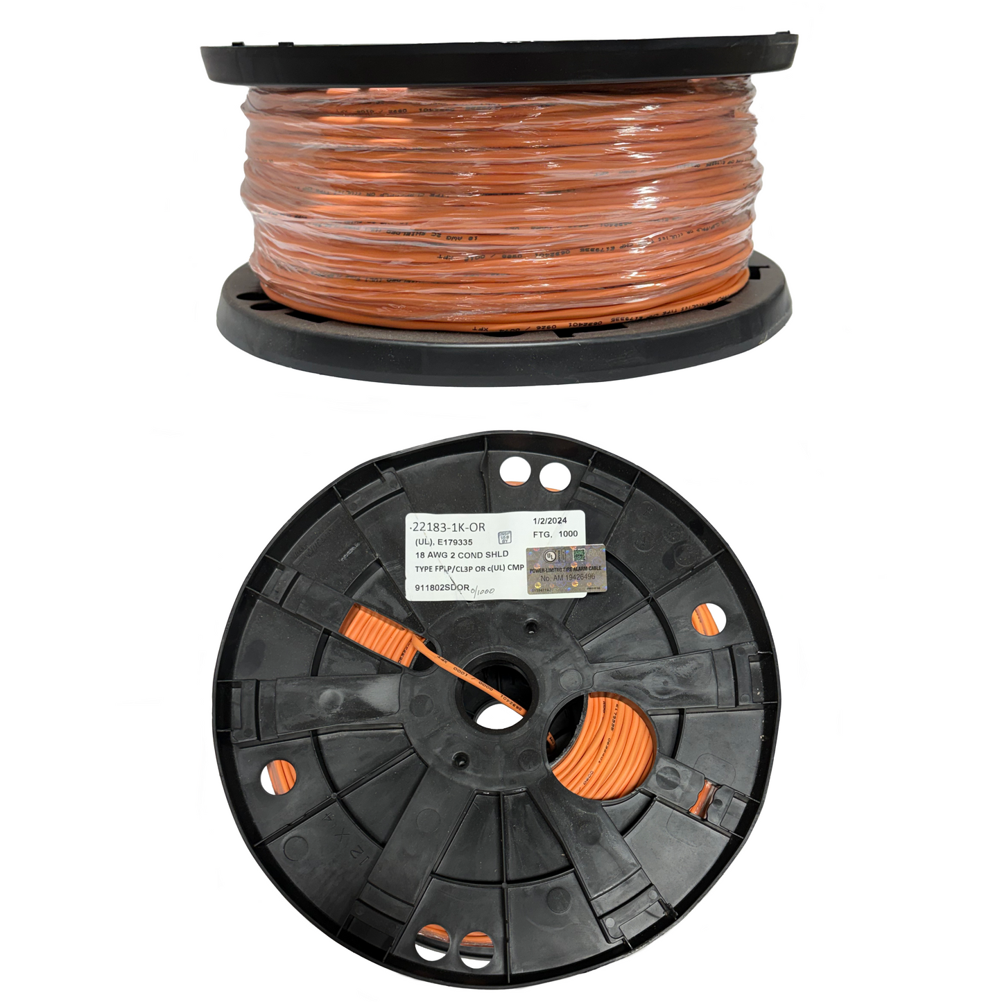 18 AWG 2 Conductor Stranded Shielded Orange Cable 1000ft Spool