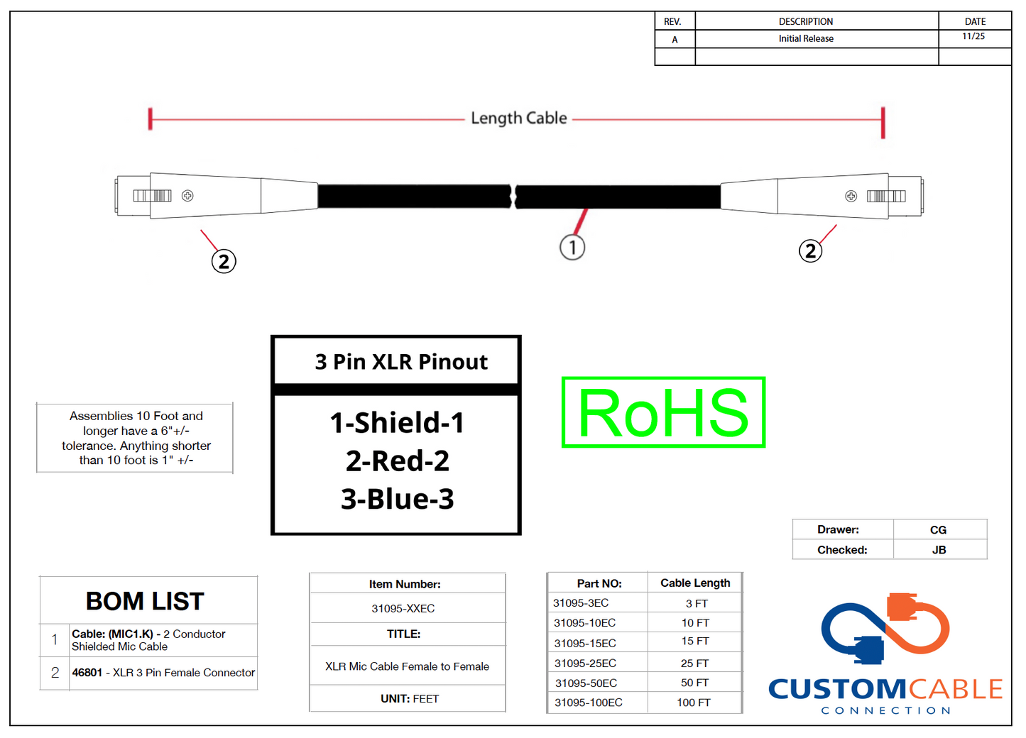 XLR Mic Cable Female to Female