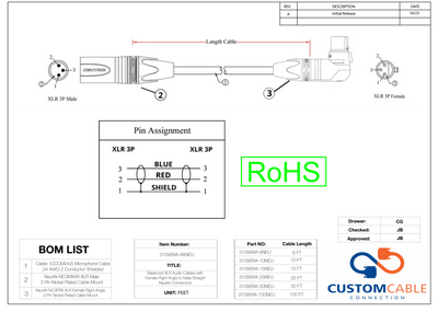 XLR Audio Cable with Female Right Angle to Male Straight Neutrik Connector