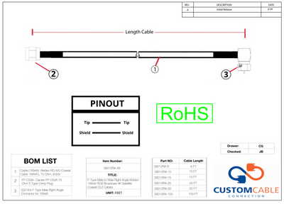 F-Type Male to Male Right Angle Belden 1694A RG6 Broadcast 4K Satellite Coaxial CL2 Cables