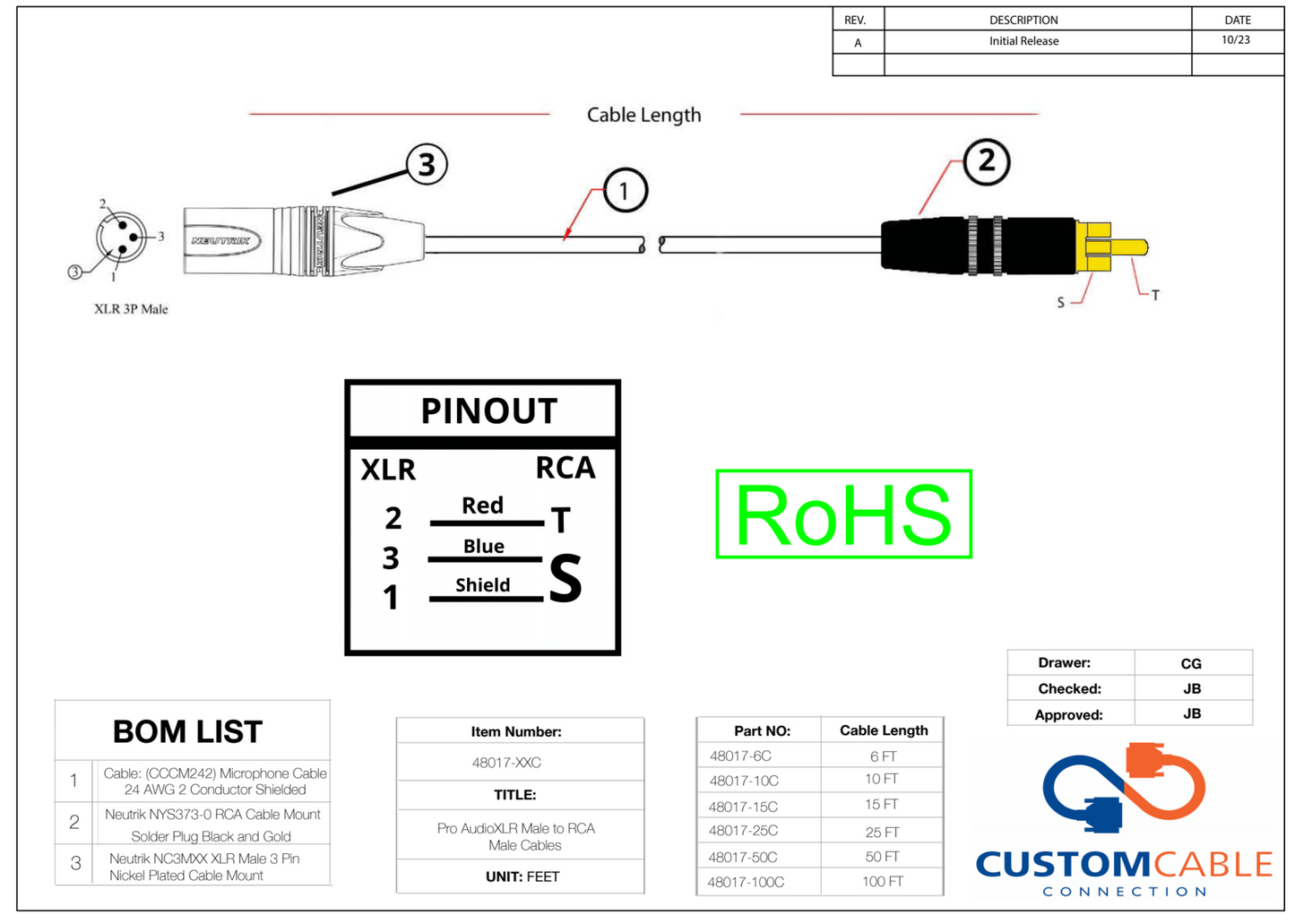 Pro Audio XLR Male to RCA Male Cables