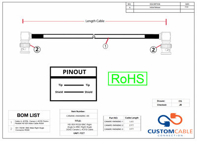 HD-SDI RG59 BNC Right Angle to BNC Right Angle 3GHZ Canare L-4CFB Cable