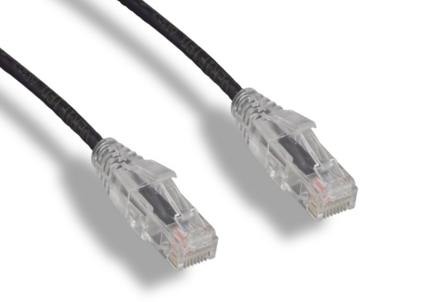 1 Foot Slim CAT6A 28 AWG Black Ethernet Patch Cable Clear Boot