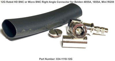 Right Angle Crimp 12G HD-BNC Connector for Belden 4855R/1855A Cable - 75 Ohm