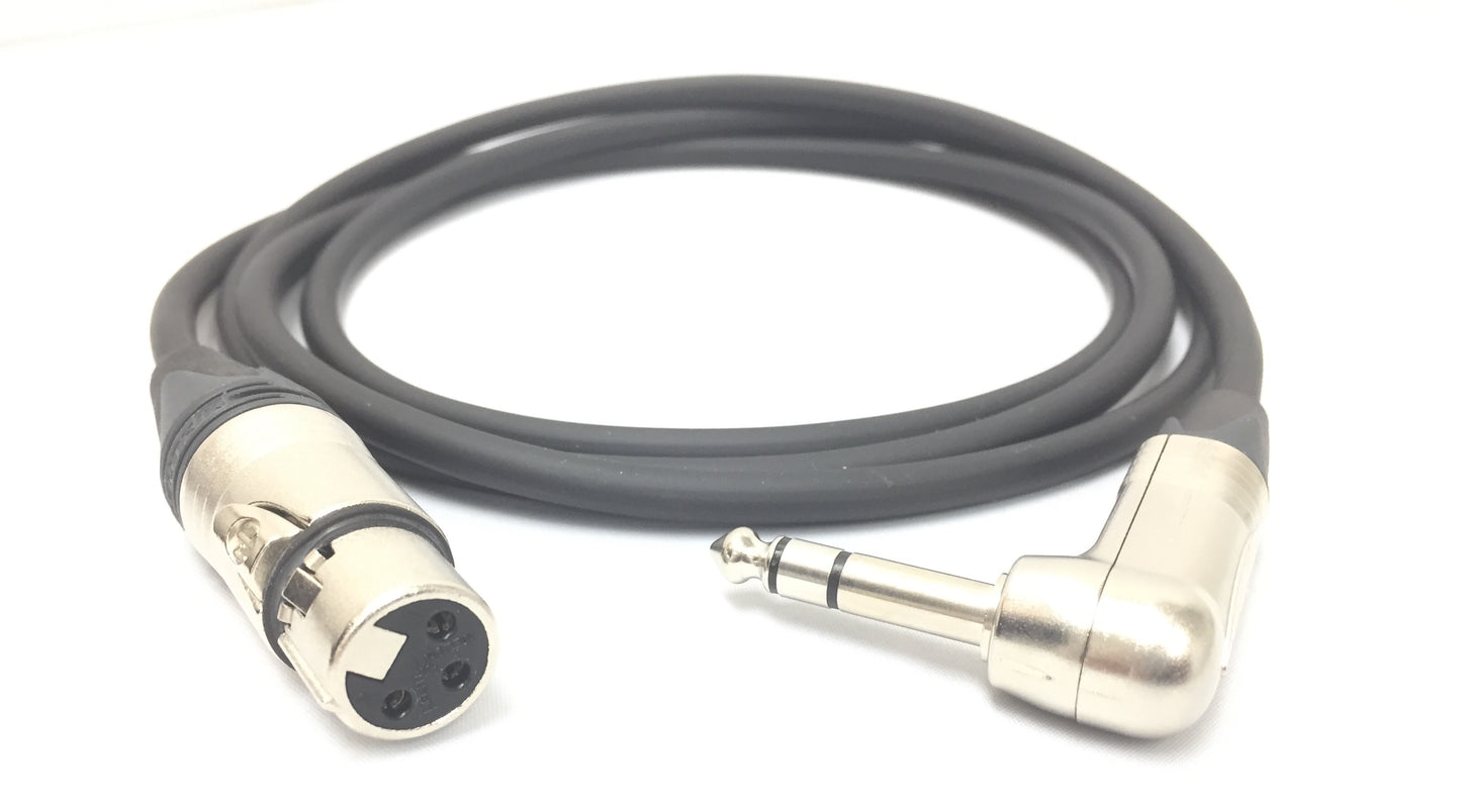 Balanced XLR Female to 1/4 TRS Right Angle Audio Cables with Neutrik Connectors