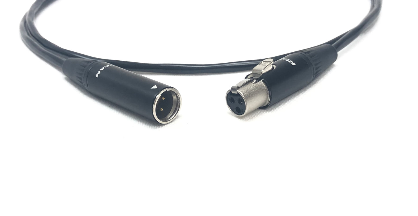 Mini XLR 3 Pin Male to Female Cables - PVC Black Jacket