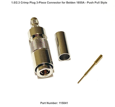 1.0/2.3 Crimp Plug 3-Piece Connector for Belden 1855A Push Pull Style