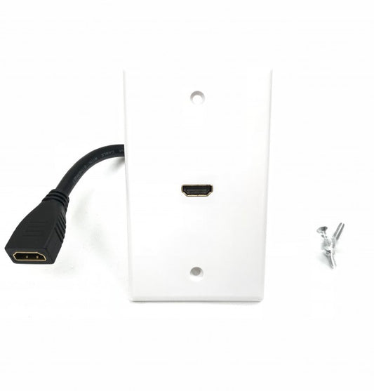 White HDMI Wall Plate with Female to Female Pigtail