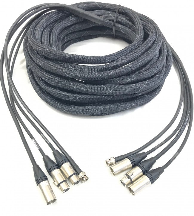 BNC HD-SDI, 2 XLR 3 Pin and DMX 5 Pin XLR Snake Cable - 80 Foot