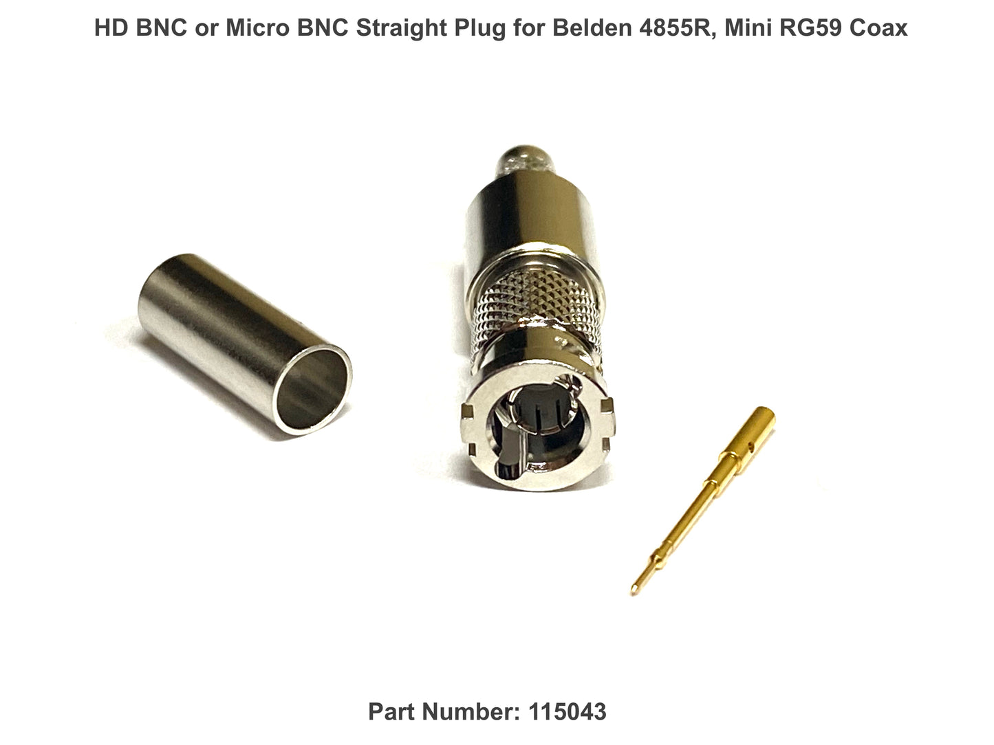 HD BNC or Micro BNC Plug Straight, 75 Ohm, Crimp 4855R - 12G Rated