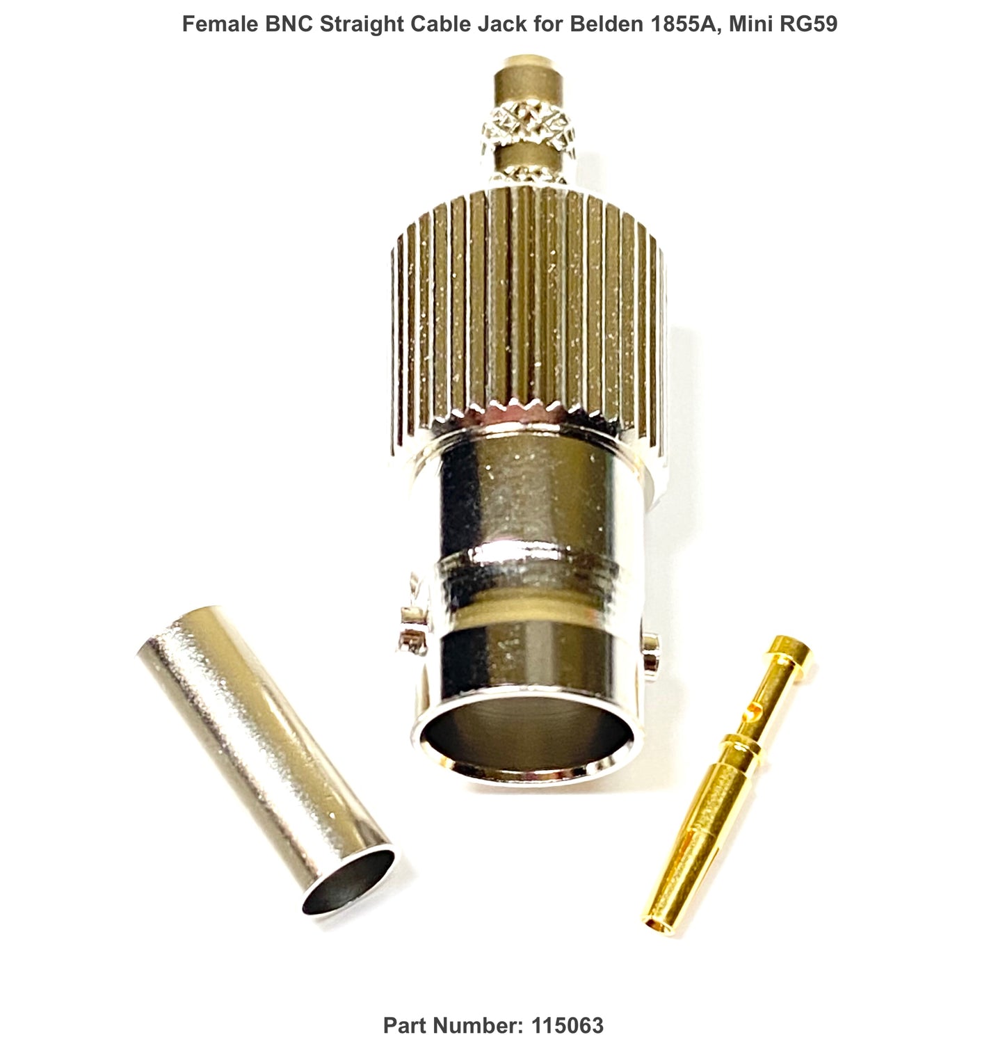 BNC Straight Crimp Jack for Belden 1855A, Mini RG59, 75 Ohm