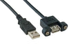 1ft USB 2.0 A/A Panel Mount Style Male to Female Cable Black