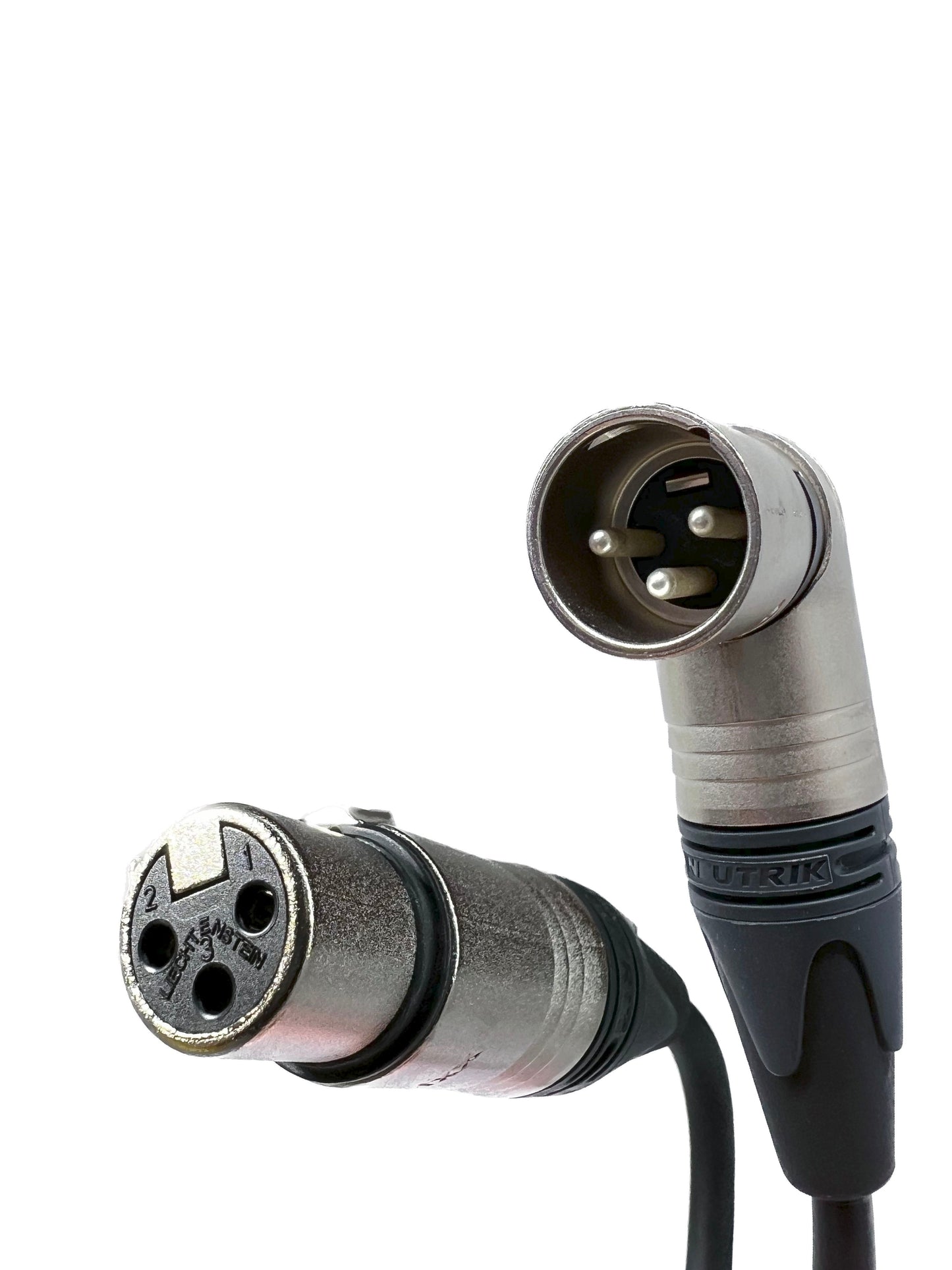 XLR Audio Cable with Male Right Angle to Female Straight Neutrik Connectors