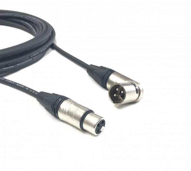 XLR Audio Cable with Male Right Angle to Female Straight Neutrik Connectors