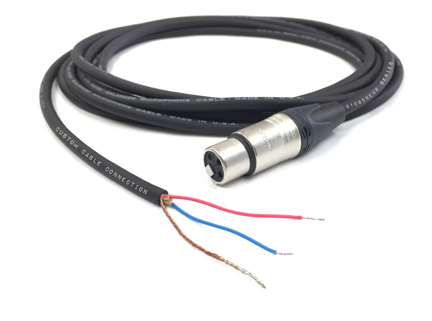 XLR 3 Pin to Blunt Installation Cable with Neutrik XLR Connectors (Male or Female Options)