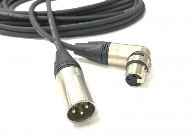 75 Foot XLR Audio Cable with Female Right Angle to Male Neutrik Connectors