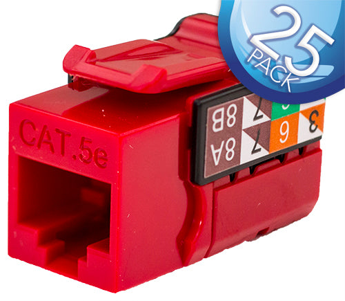 CAT5E Data Grade Keystone Jack 8x8- Red - 25 Pack