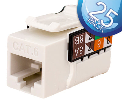 CAT6 Data Grade Keystone Jack 8x8 - White - 25 Pack