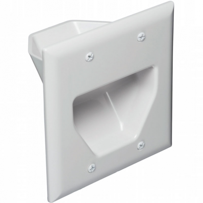 Datacomm 45-0002-WH 2 Gang Recessed Low Voltage Cable Plate, White