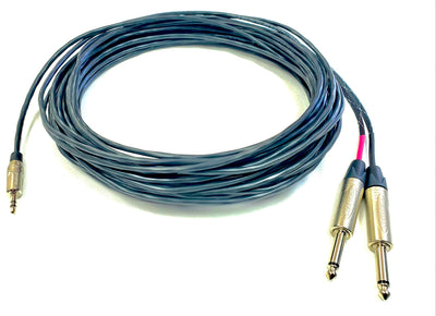 3.5mm Stereo to Dual 1/4 Mono Y-Cable Male to Male Black - Plenum Installation Grade