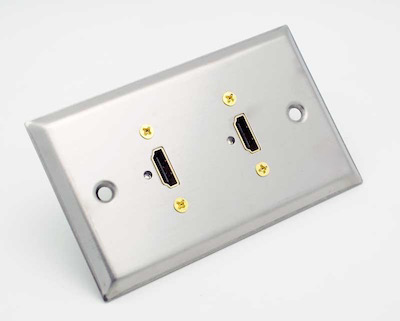 Stainless Steel Dual HDMI female feed thru Wall Plate